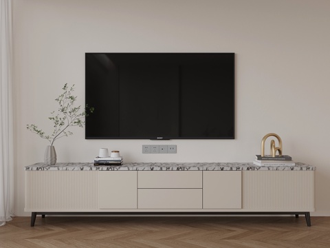 现代电视柜 大理石 摆件 电视机su模型