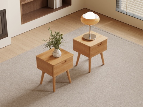 现代床头柜 原木床头柜su模型