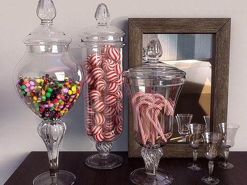 现代酒杯 玻璃杯 玻璃储物瓶 装饰画su模型