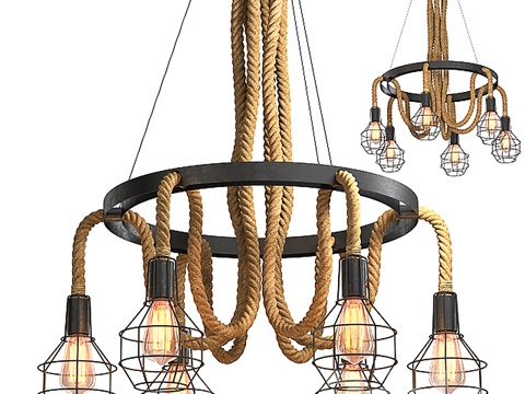 工业风吊灯 金属麻绳吊灯  创意吊灯 户外吊灯su模型