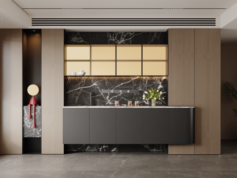 现代意式轻奢餐边柜su模型