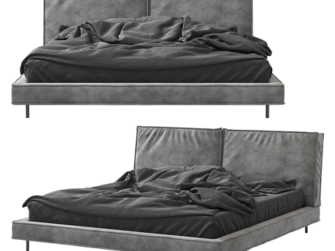  现代简约双人床 双人床 简约床 卧室床 抱枕3d模型 