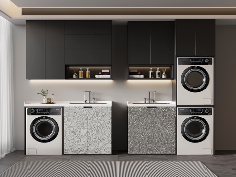 现代意式洗衣机柜 浴室柜 阳台柜su模型