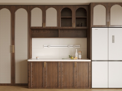 中古复古餐边柜 中古风餐边柜 酒柜餐边柜 冰箱餐边柜 茶水柜su模型