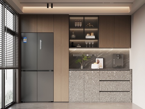 现代意式餐边柜 冰箱柜 酒柜su模型