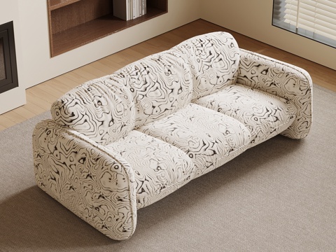 现代奶油风沙发 三人沙发su模型