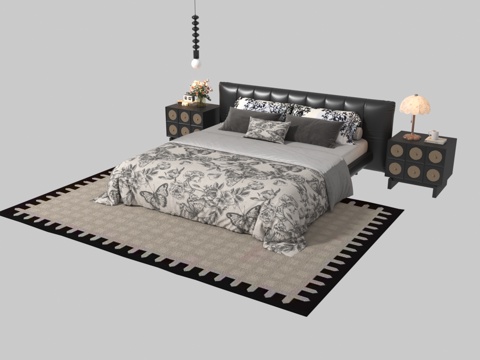  法式中古风双人床3d模型 