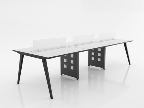  现代挡板六人位职员桌 员工桌 黑白办公桌3d模型 