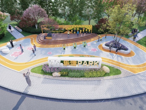 现代口袋公园 街头广场儿童乐园su模型