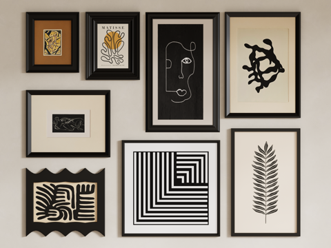 现代中古风装饰挂画组合su模型