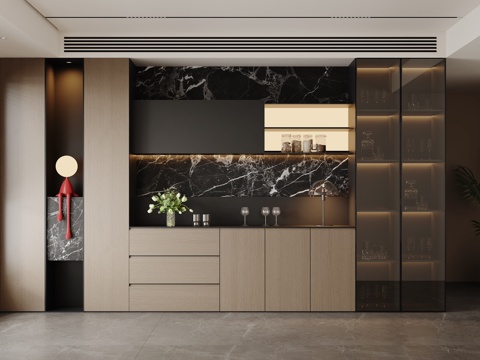 现代意式轻奢餐边柜酒柜su模型