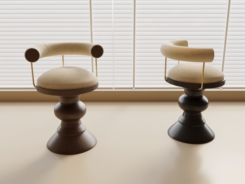 法式中古餐椅 梳妆凳 木餐椅 布艺餐椅su模型