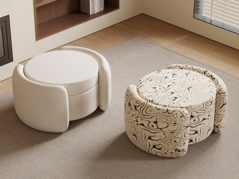 现代奶油风凳子 换鞋凳 化妆凳su模型