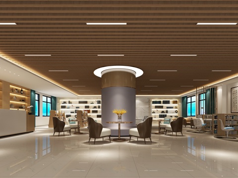  现代图书馆阅读区3d模型 