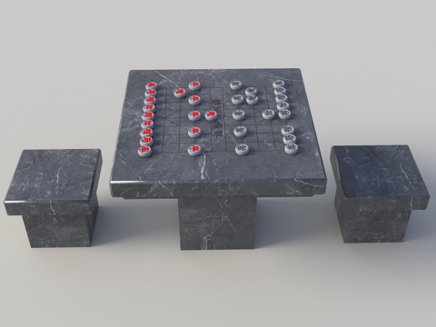  现代户外桌椅组合 石墩象棋桌 休闲石桌子 景观石桌子 户外象3d模型 