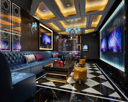  现代ktv包间 吊灯 壁灯 沙发 茶几 显示屏3d模型 