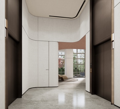 现代酒店电梯厅大堂 电梯间等候区su模型