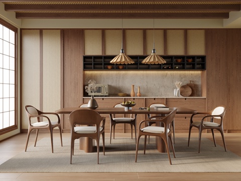  宋式餐厅 餐桌椅 餐椅 餐桌 餐边柜 酒柜3d模型 