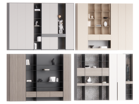 现代满墙书柜 书柜su模型