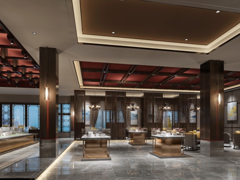  新中式售楼处3d模型 