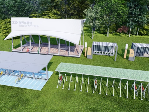 停车棚 停车架 自行车棚su模型