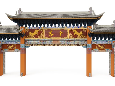 牌坊 牌楼 门楼su模型