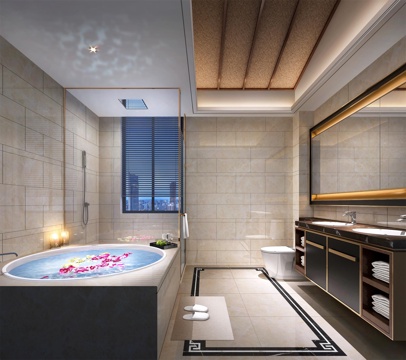  新中式卫生间浴室柜浴缸3d模型 