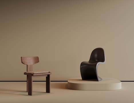 现代中古风吧椅 复古吧椅 长脚吧椅 新中式吧椅 吧凳 布艺吧su模型