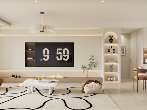  奶油风客餐厅 奶油风沙发 奶油风吊灯 奶油风餐桌 奶油风电视3d模型 