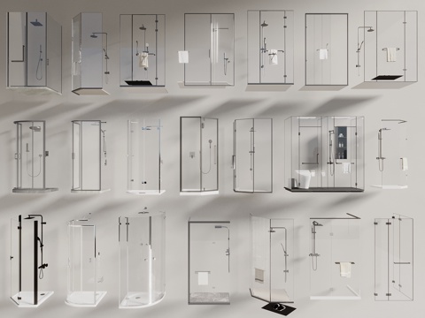  淋浴间 淋浴隔断 极窄淋浴间 极窄玻璃门 花洒淋浴门 毛巾架3d模型 