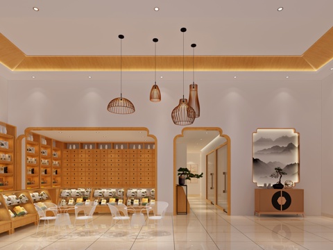  新中式时尚大气中医馆3d模型 