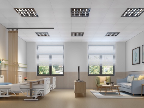  新中式医院病房套房3d模型 