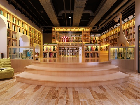  现代图书馆 文具店 儿童图书馆 书吧3d模型 