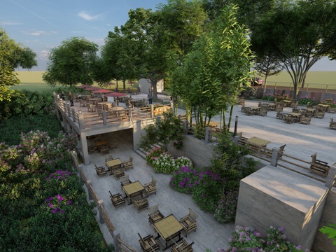 屋顶花园茶餐厅su模型