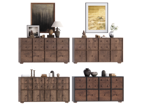 侘寂风装饰柜 储物柜 斗柜su模型