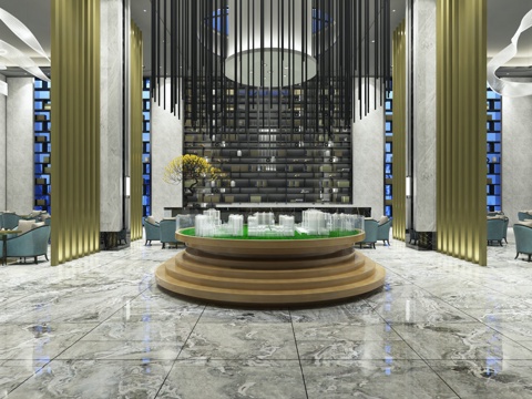  新中式售楼处3d模型 