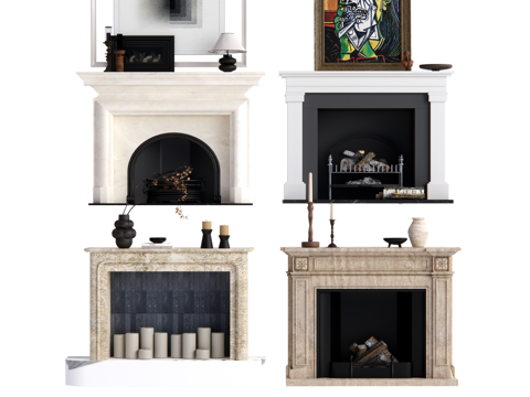 复古中古风壁炉su模型