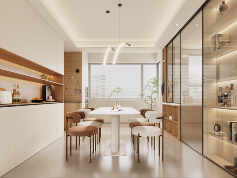  奶油风客餐厅 奶油风餐厅 奶油风餐桌 奶油风厨房 奶油风玄关3d模型 