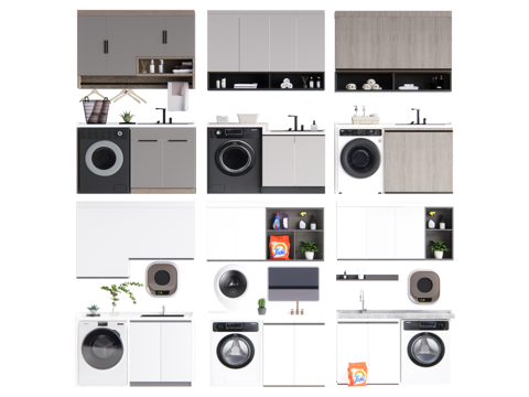 现代洗衣机柜 洗衣机su模型