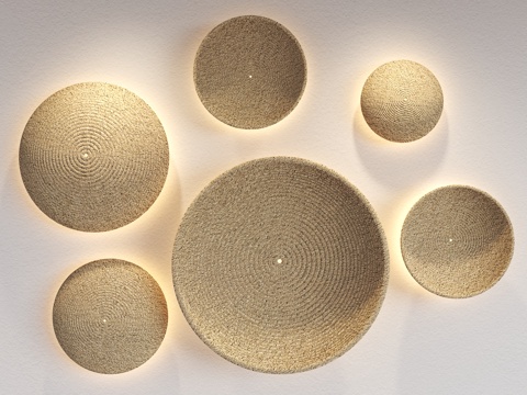  墙面装饰灯 中式墙面灯 圆盘灯 新中式灯 编制灯 麻绳编制灯3d模型 