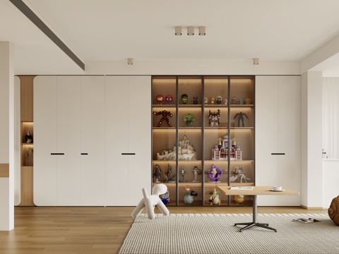  奶油风客餐厅 奶油风玄关背景 奶油风厨房 奶油风餐桌 手办柜3d模型 