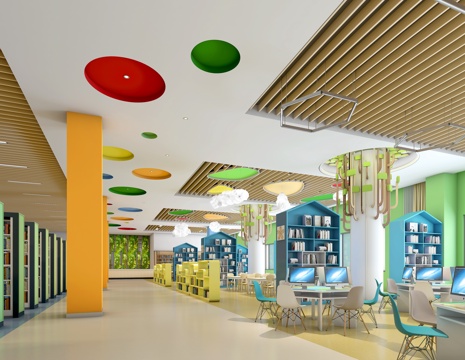  现代小学阅览室 图书馆 活动中心 学生阅览室3d模型 
