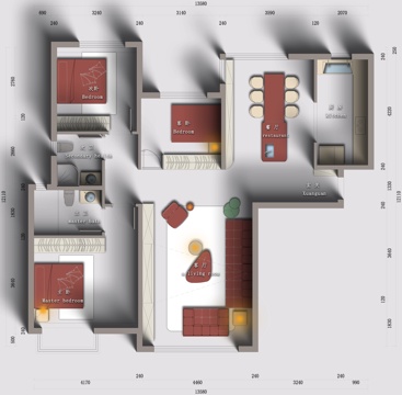 莫兰迪色系彩平素材cad施工图