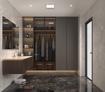 现代卫生间玻璃柜 意式卫浴柜浴室镜 洗浴用品摆件饰品 浴室更su模型