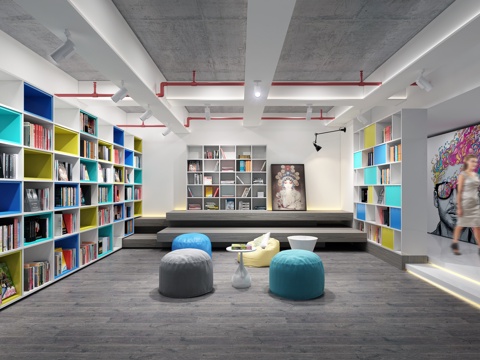  工业风办公室阅览区3d模型 