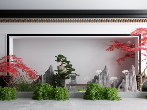  园林景观庭院水景枯山水石建筑小品3d模型 