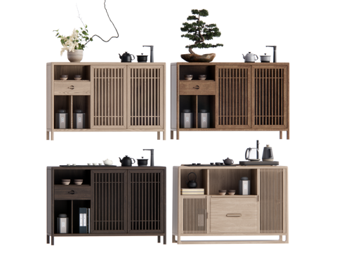 新中式斗柜 储物柜 茶水柜su模型