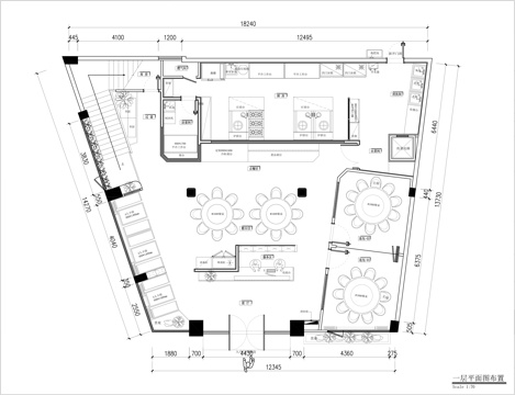 中餐厅平面布置图cad施工图