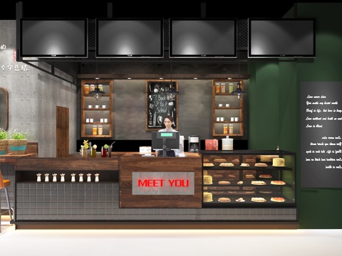  工业风咖啡水吧小店3d模型 