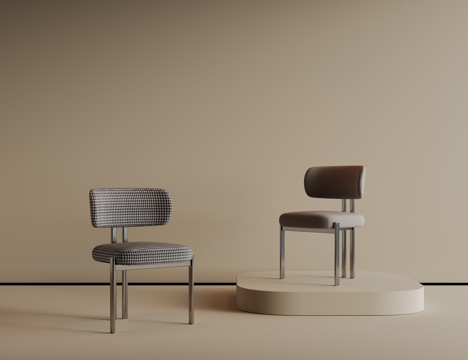 现代中古风吧椅 复古吧椅 长脚吧椅 新中式吧椅 吧凳 布艺吧su模型